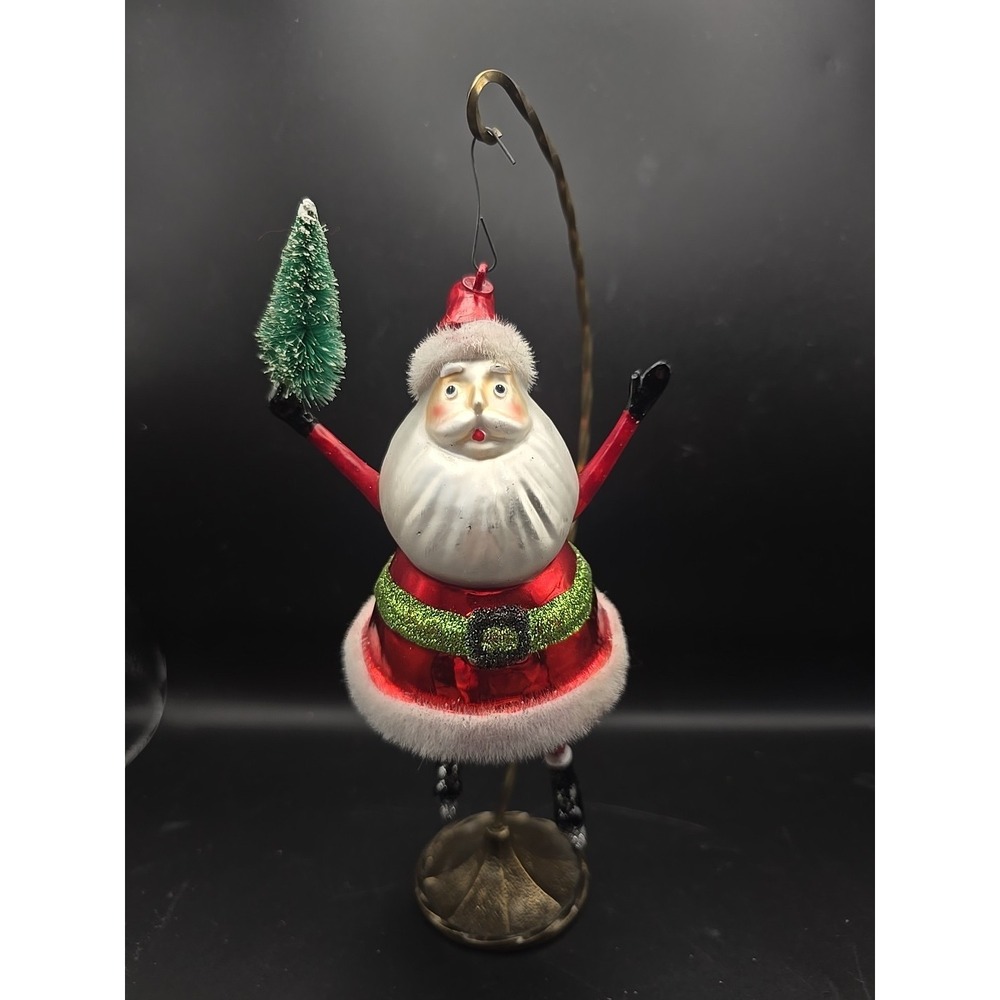 VTG Blown Glass Santa‎ With Present Ornament Glitter